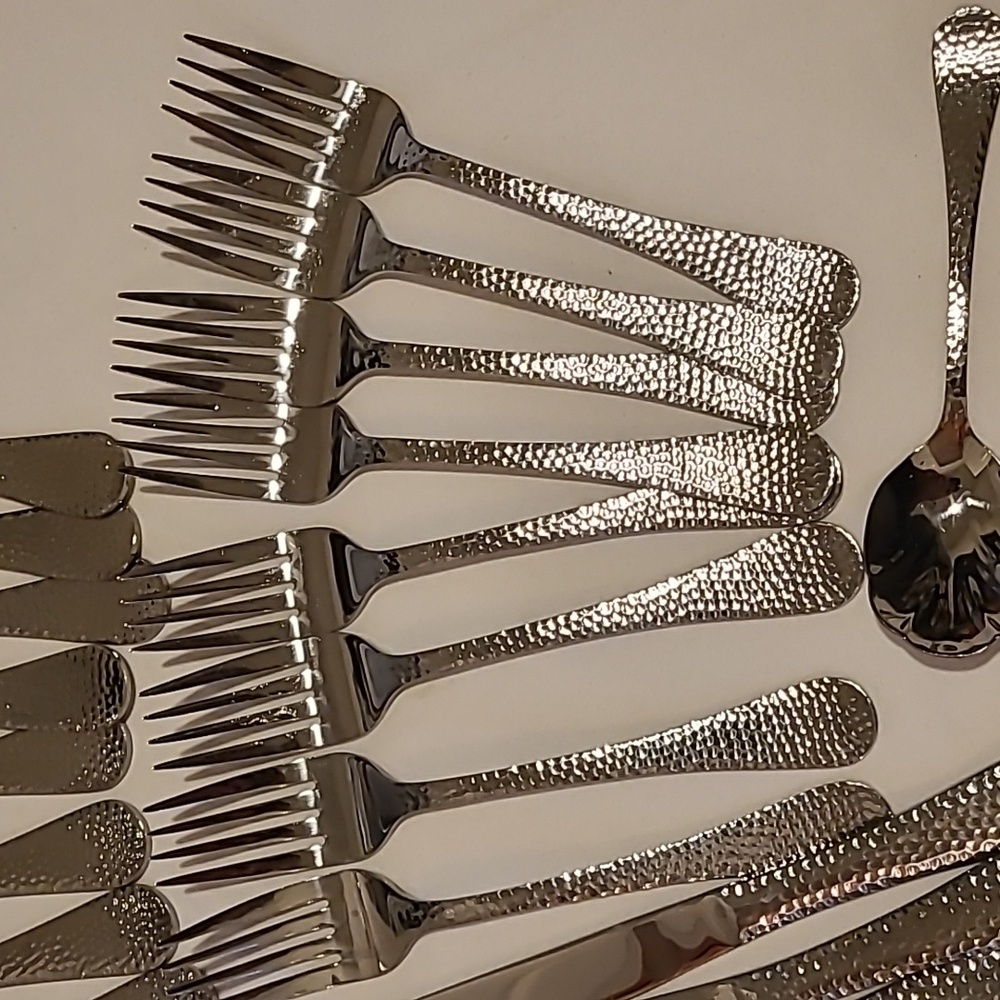 Towle Stainless Living Collection 45 Pieces, Hammered Flateware Silverware Fork - Picture 7 of 16